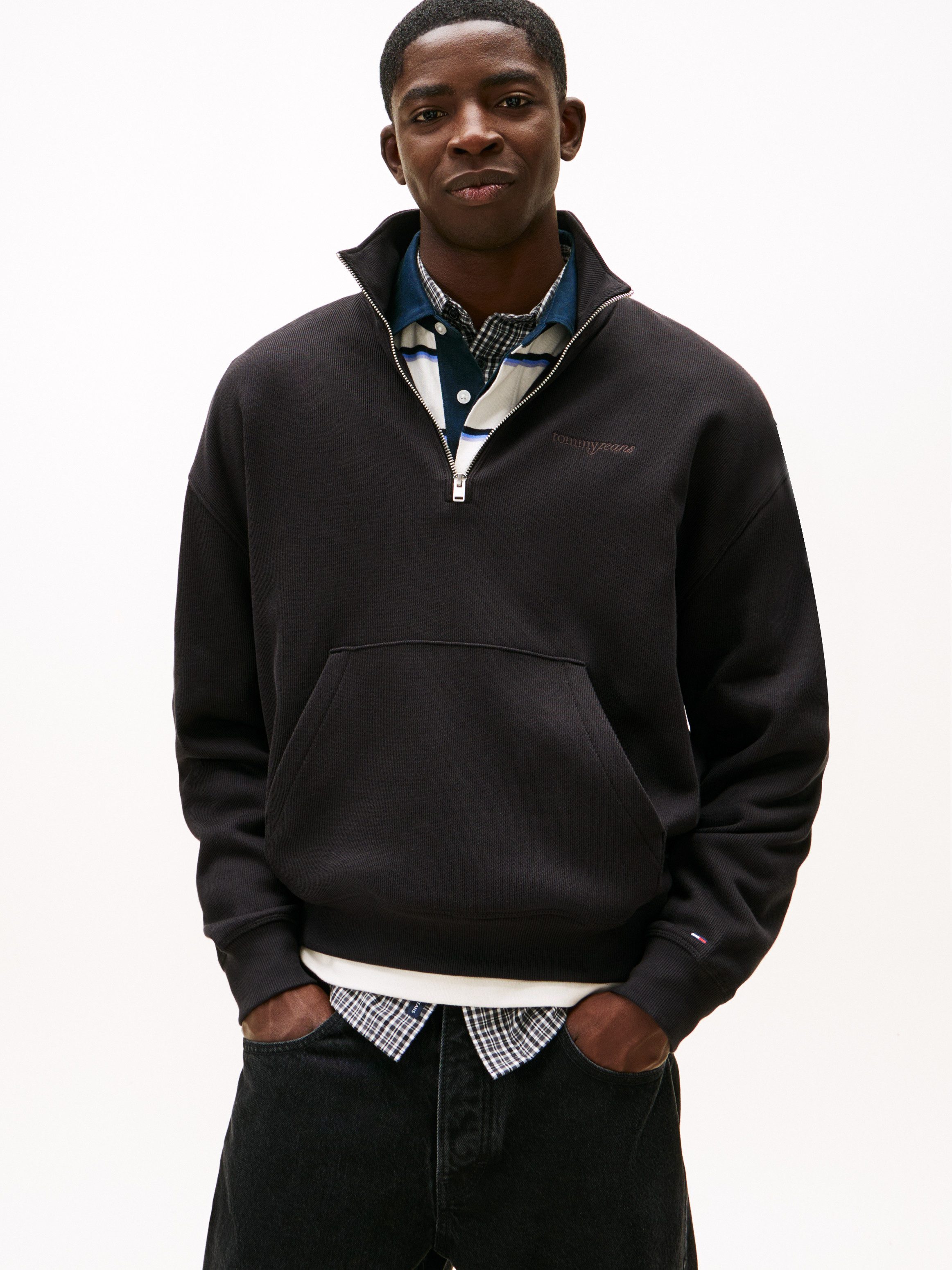 Tommy Jeans Sweatshirt TJM 90S SCRIPT RIB FLEECE Troyerkragen mit Reißversc günstig online kaufen