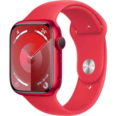 Apple Watch Series 9 GPS Aluminium 45mm S/M Smartwatch (4,5 cm/1,77 Zoll, Watch OS 10), Sport Band