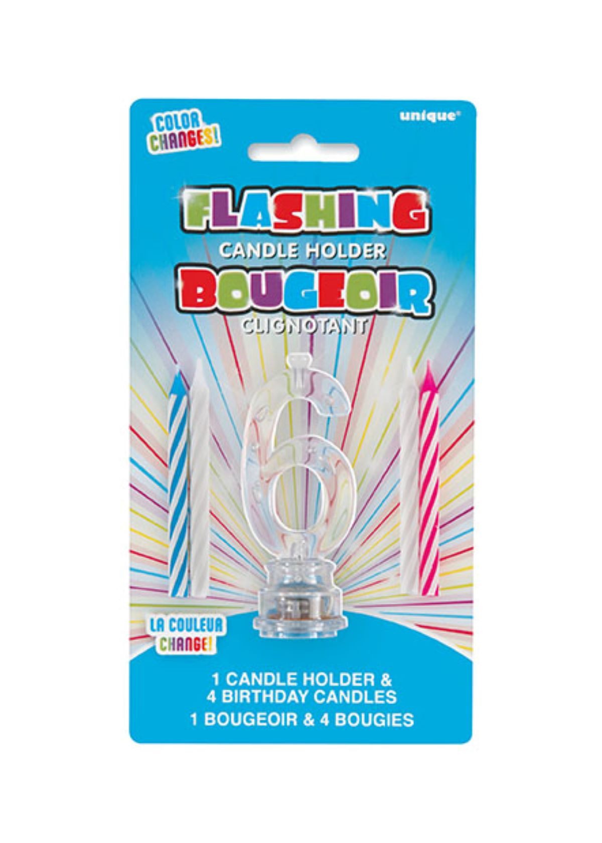 Unique Industries Inc. Geburtstagskerze Kerze LED blinkend & 4 Kerzen, Ziffer 6