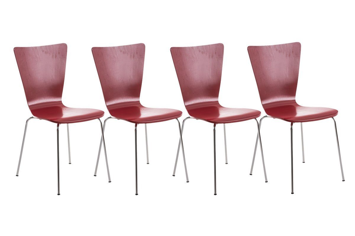 TPFLiving Besucherstuhl Jaron mit ergonomisch geformter Sitzfläche - Konferenzstuhl (Besprechungsstuhl - Warteraumstuhl - Messestuhl, 4 St), Gestell: Metall chrom - Sitzfläche: Holz rot