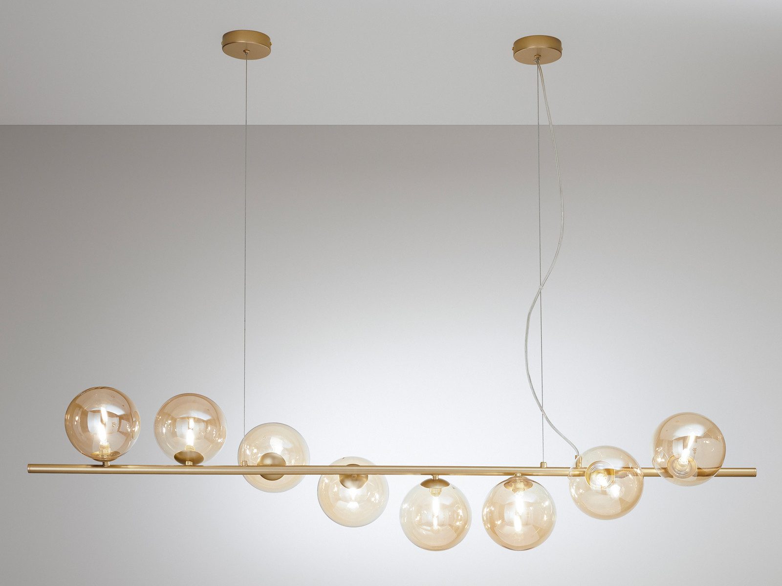 Luce Ambiente Design LED Pendelleuchte mit Glas-Kugeln Schirmen Breite 145cm, Dimmfunktion, LED wechselbar, über Schalter in 3 Stufen dimmbar, Warmweiß, ausgefallen-e Hängelampe lang hängend für Esstisch inkl. G9 LED's