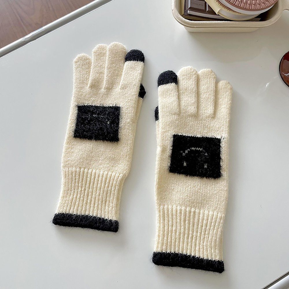 ZanMax Strickhandschuhe 1 Paar gestrickte Handschuhe Winter Warm Touchscreen Handschuhe Weiß
