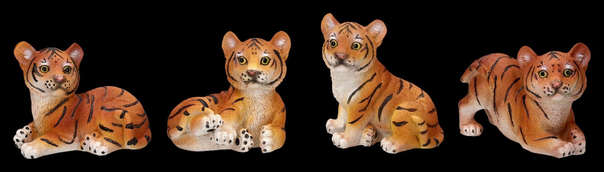 Figuren Shop GmbH Tierfigur Tiger Figuren 4er Set – Tigerbaby Tierfiguren Raubkatzen Deko 7.5-9 cm
