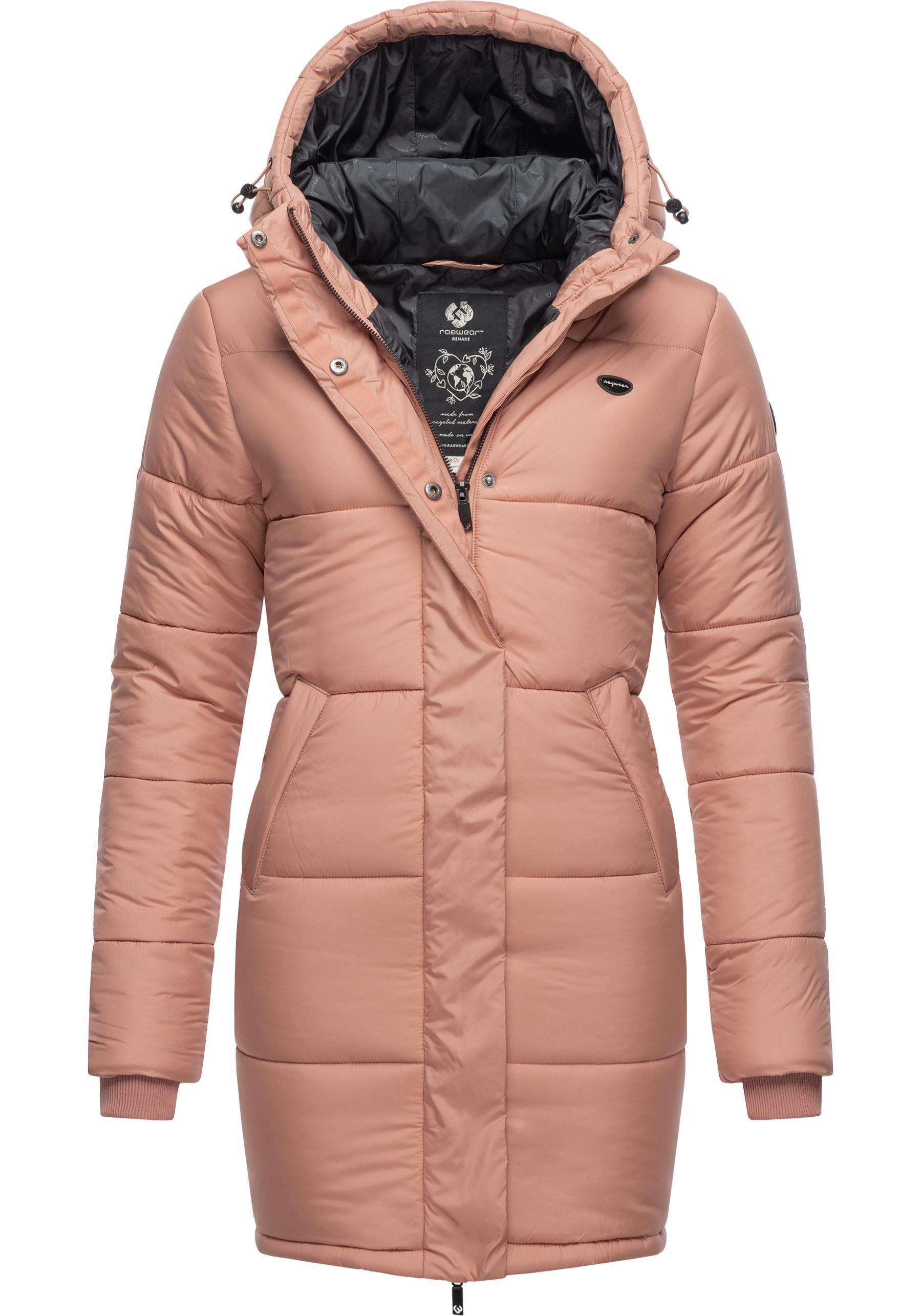 Ragwear Steppmantel Relive Long Remake lange Damen Steppjacke mit Kapuze