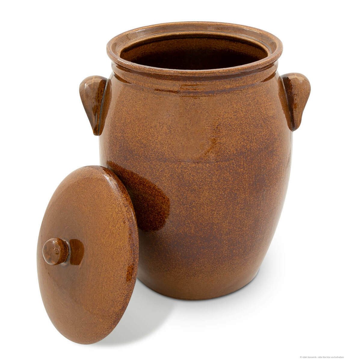 KERAZO Fermentationsglas 7L Rumtopf Einlegetopf Keramiktopf Mehrzwecktopf aus Steinzeug, braun, Keramik, Keramiktopf mit Henkel und Deckel