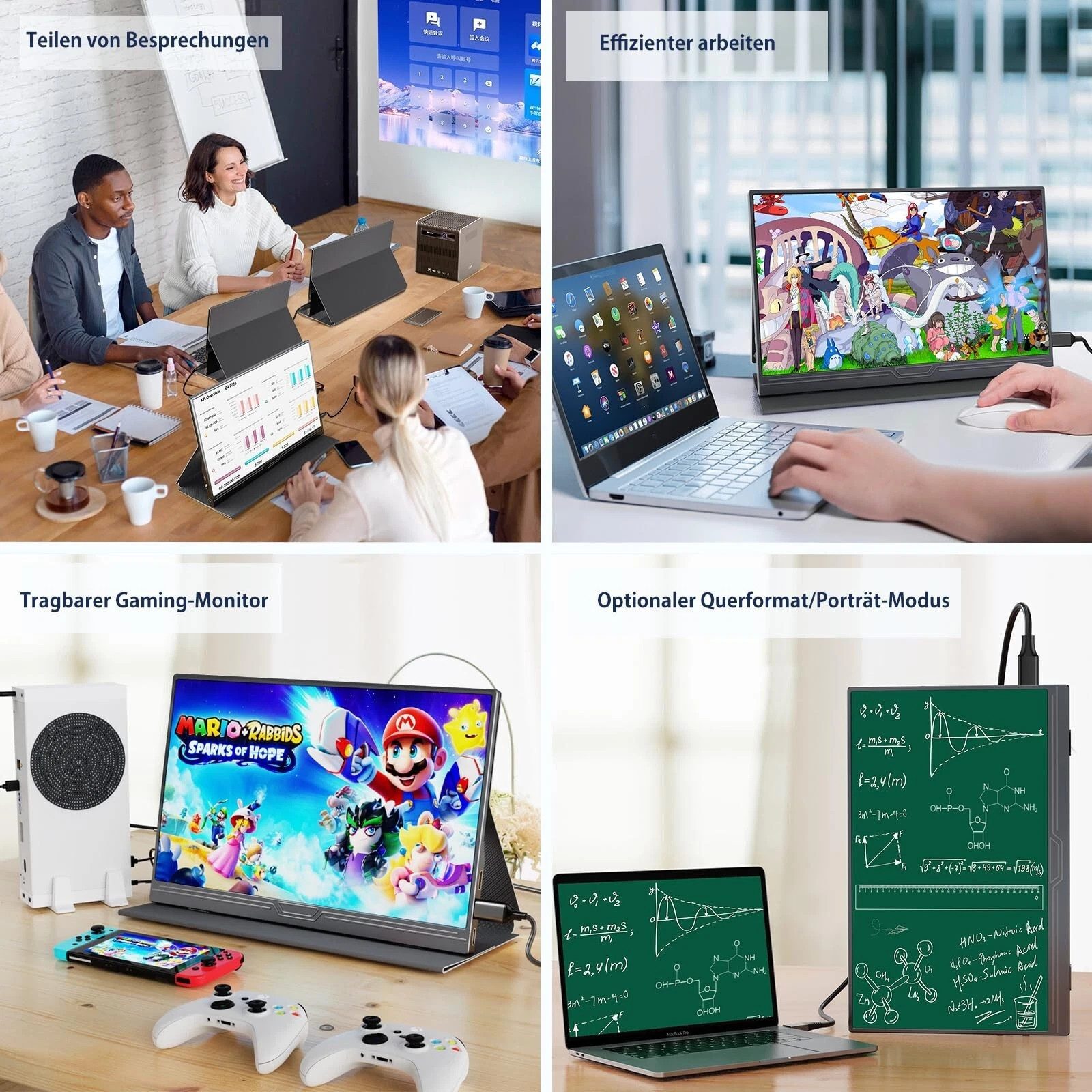 Bundviel Portable Monitor 15,6 Zoll Tragbarer Mobiler IPS 1920x1080 FHD Portabler Monitor (40 cm/15.6 ", 1920x1080 px, Full HD, 2 ms Reaktionszeit, 60 Hz, LCD, Tragbarer Monitor mit Dual-Lautsprechern, USB-C, HDMI)