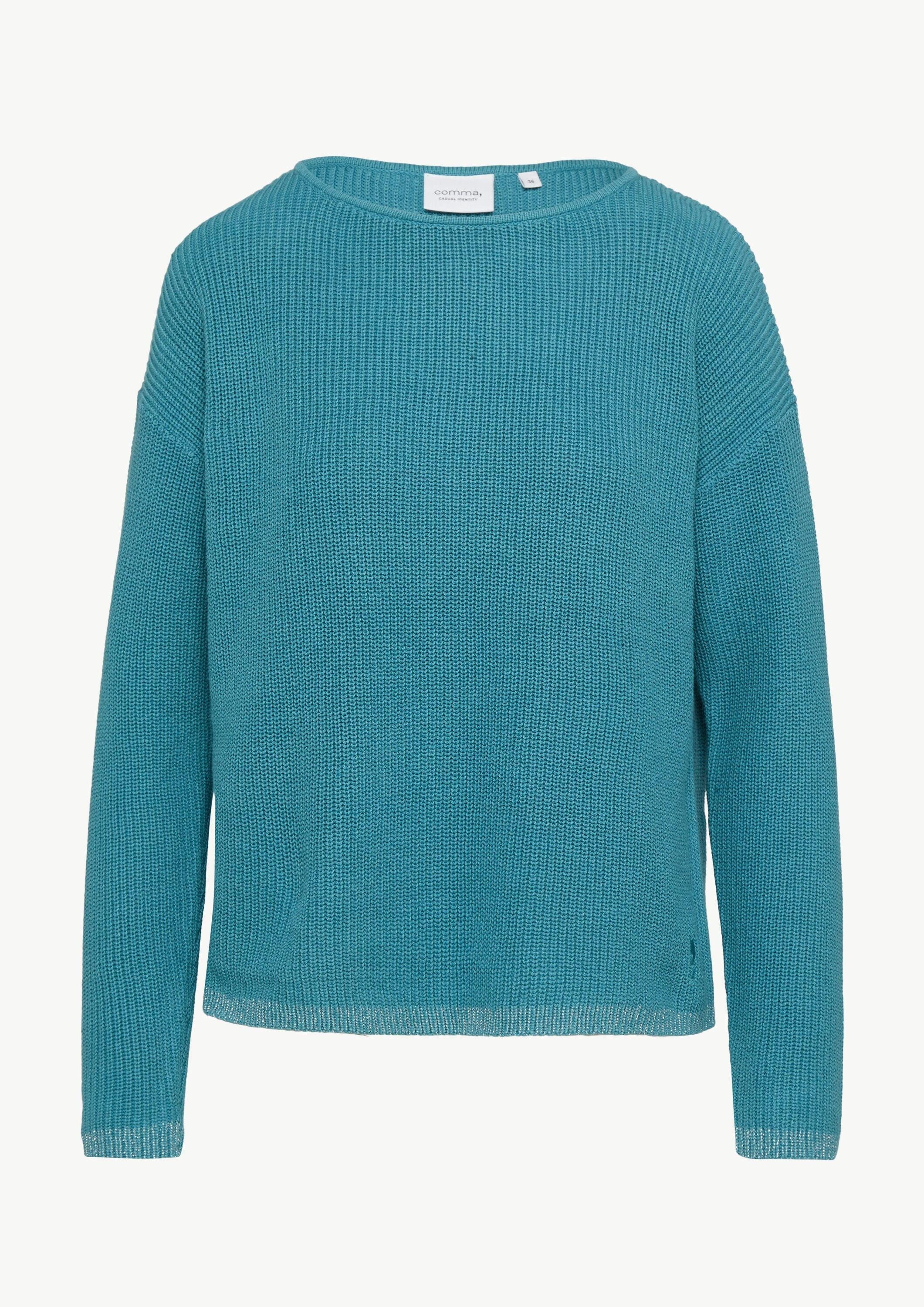 comma Longpullover Strickpullover Strickpullover mit Metallic-Garn-Details an Saum und Bündchen