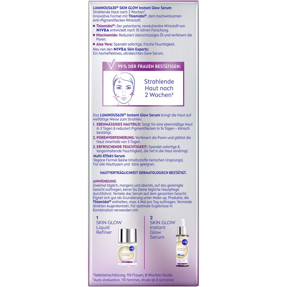 Nivea Anti-Falten-Serum NIVEA LUMINOUS630® SKIN GLOW INSTANT GLOW SERUM, leichte Textur, feuchtigkeitsspendend, pflegend