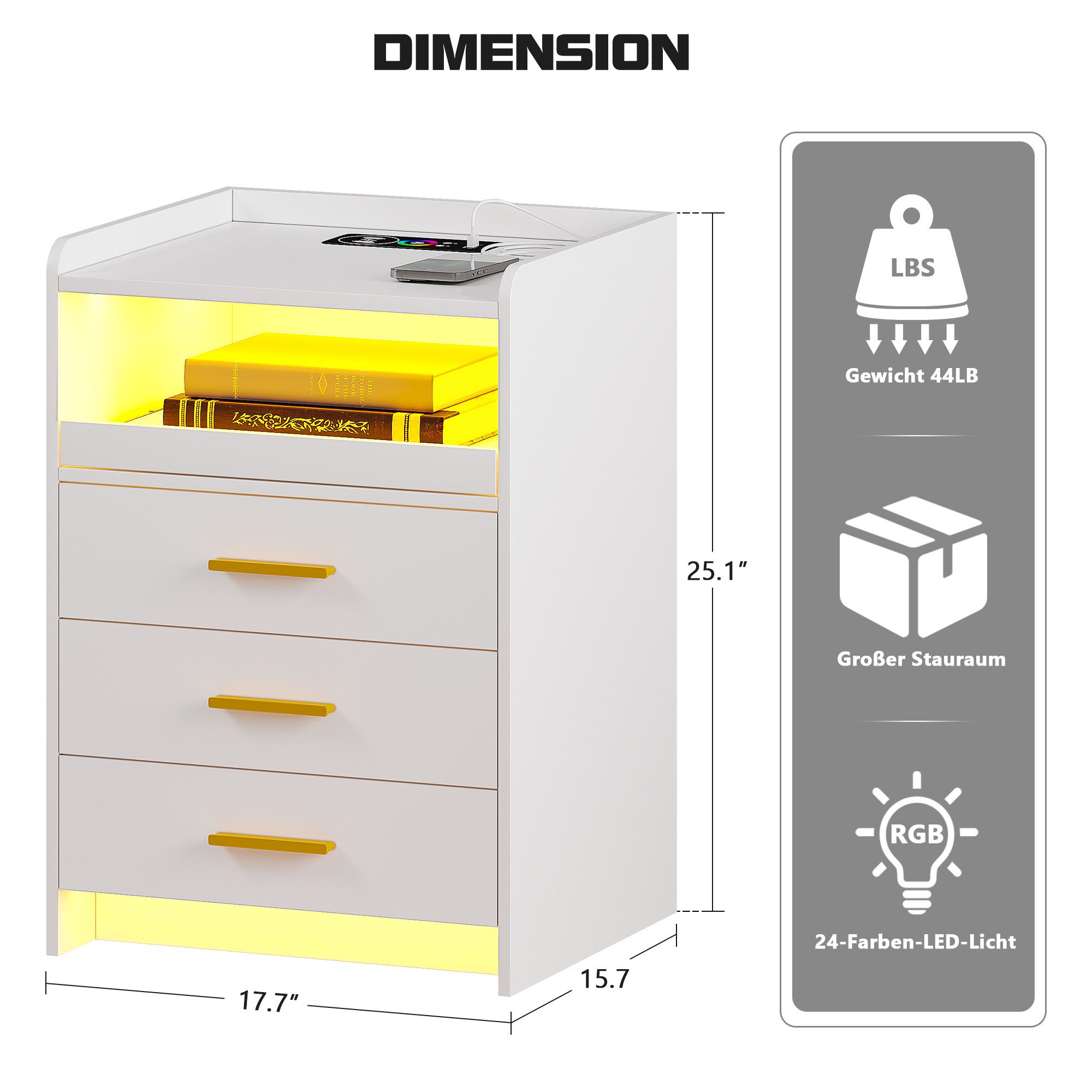 LVifur Nachttisch Smart Nachtschrank 24-farbig dimmbar, günstig online kaufen