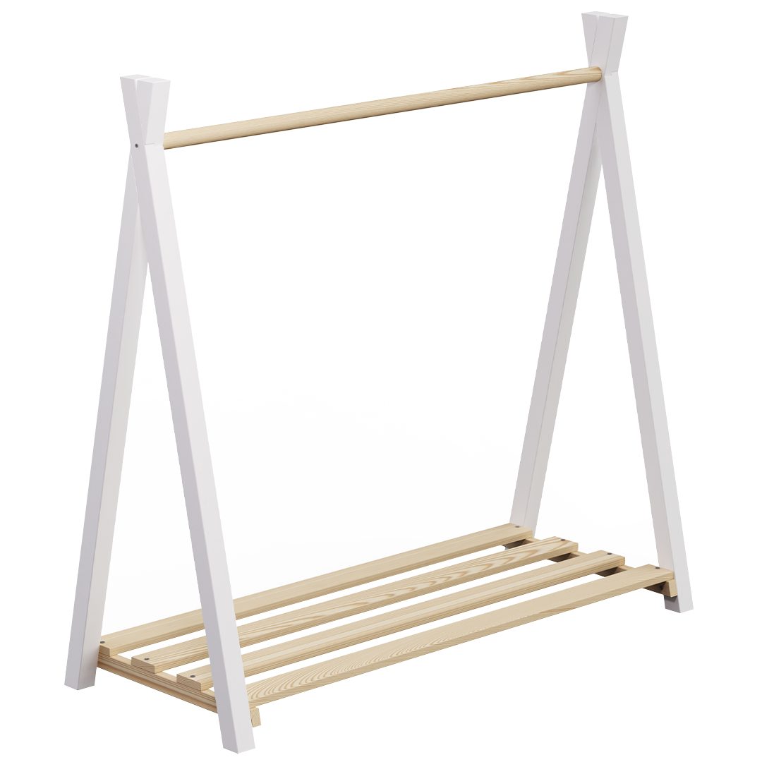 Bellabino Kleiderständer Ryck für Kinder im Tipi-Design, (mit weißen Beinen), Kindergarderobe mit Kleiderstange & Schuhablagefläche