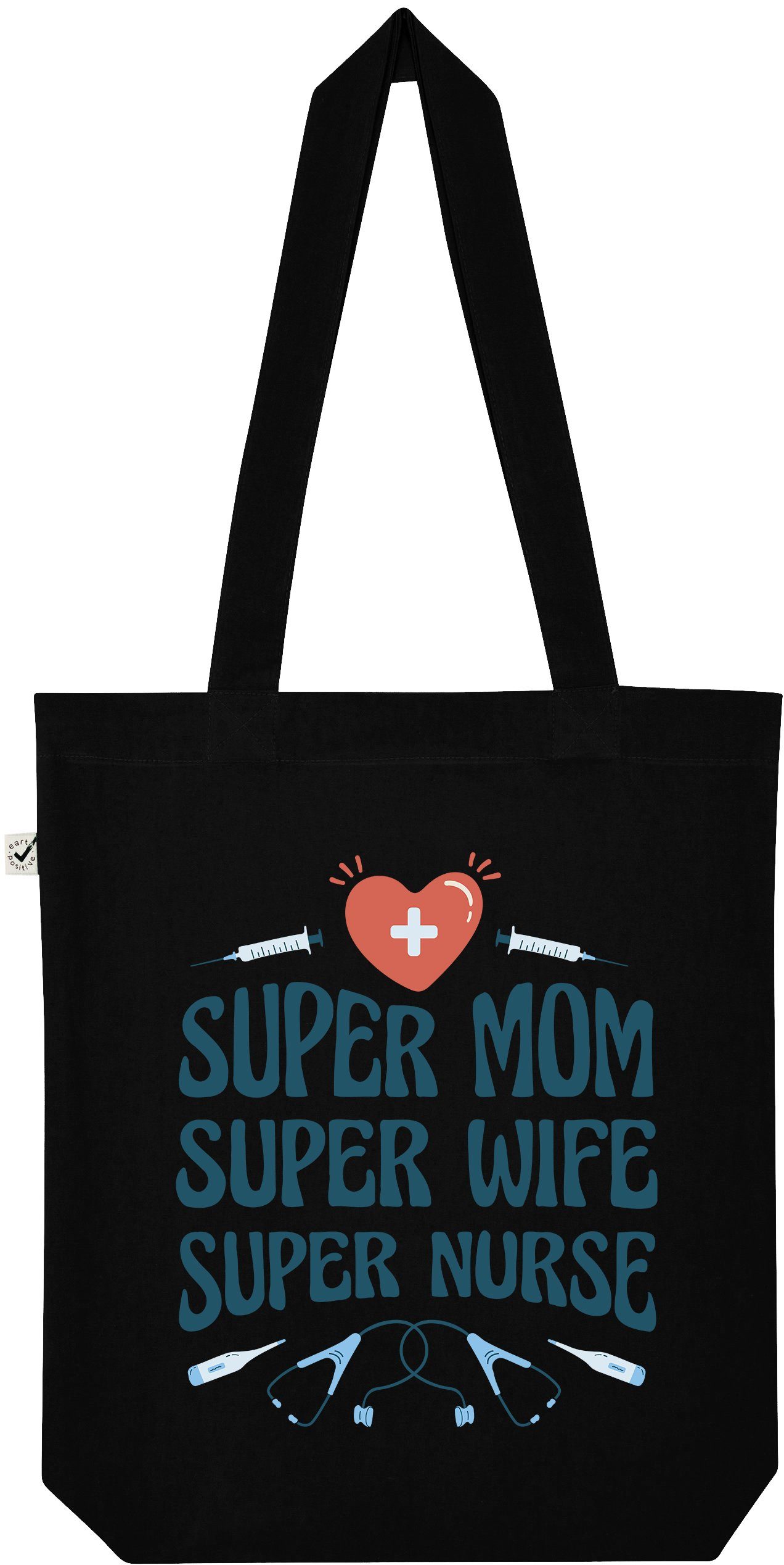 Tragetasche "Super Mom, Super Wife, Super Nurse" Jutebeutel Tasche Lange Henkel