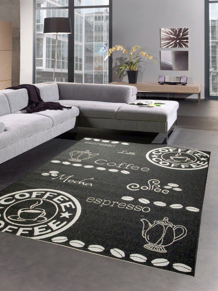 Teppich Teppich Sisal Optik Küchenläufer Küchenteppich Coffee schwarz weiß, Carpetia, rechteckig, Höhe: 8 mm