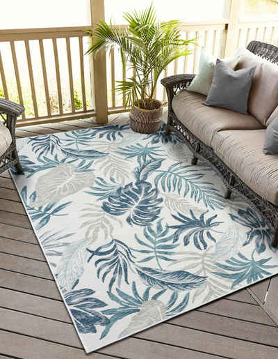 Teppich MY-RUG Wendbarer Outdoor-Teppich "Malik" 150x80 cm, blau, Wohnando, rechteckig, Höhe: 6 mm, florales Design, wendbar, für drinnen und draußen