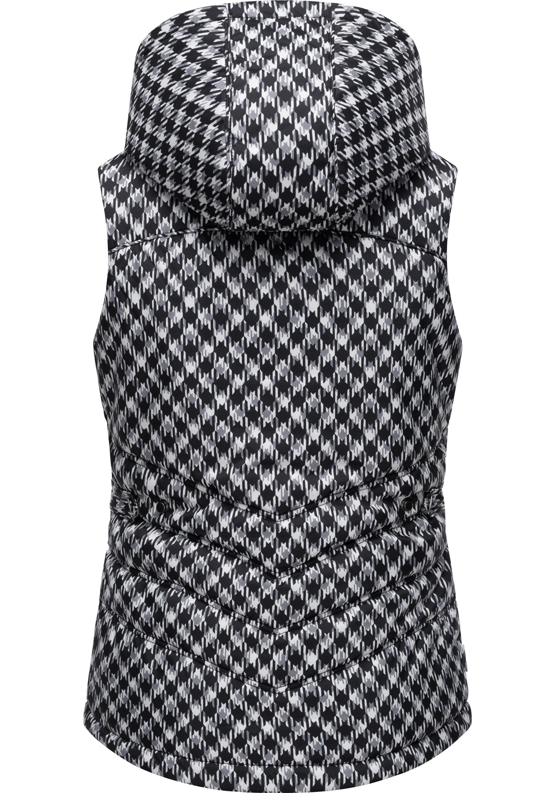 Ragwear Steppweste Hesty Print Weste mit abnehmbarer Kapuze und Hahnentritt Muster