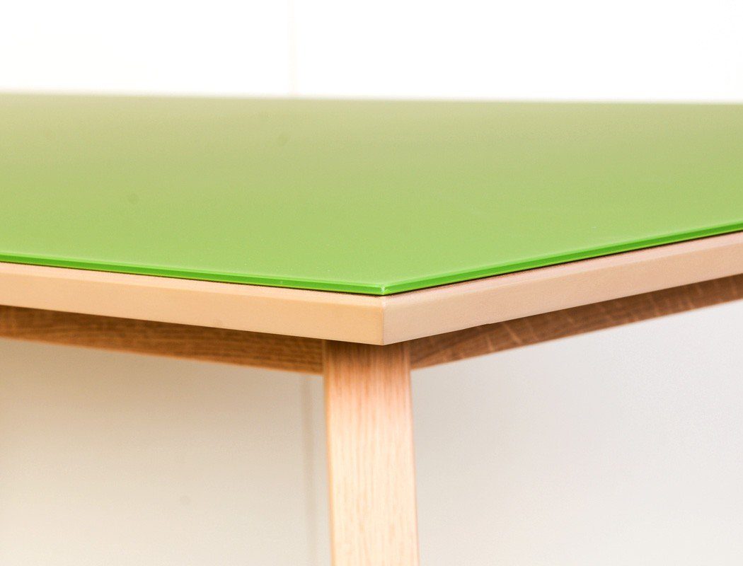 expendio Essgruppe Tromsa Vidrio, (komplette natur 140x90 cm Tisch Tischgruppe, 7-tlg), grün + mit Gonda Kernbuche Schwinger Spar-Set, Glasauflage