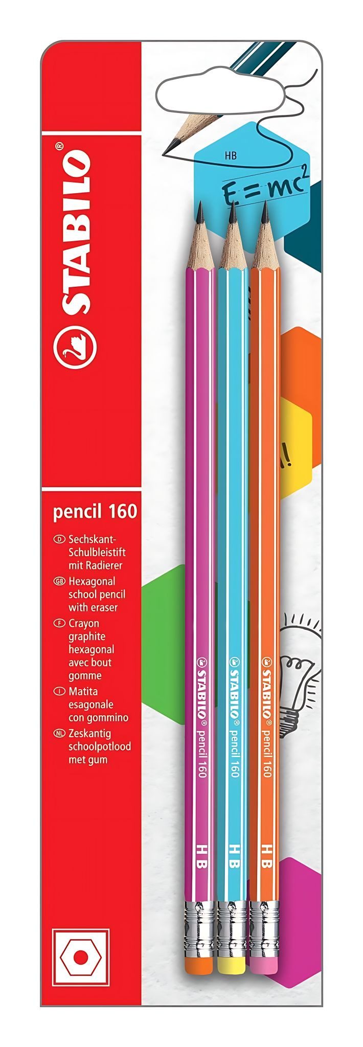 STABILO Bleistift STABILO pencil 160 mit Radierer HB pink blau orange gelb 4er Blister