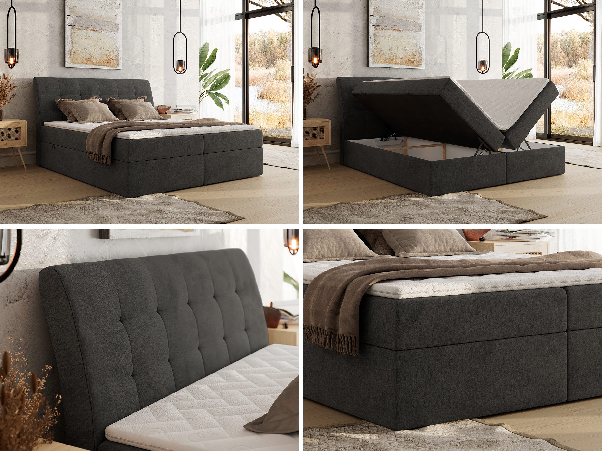 MKS MÖBEL Boxspringbett DAGOS (Set, Topper T25/Visco, Doppelbett), Bett mit Bettkasten und Kopfteil, Polsterbett, Multipocket-Matratzen