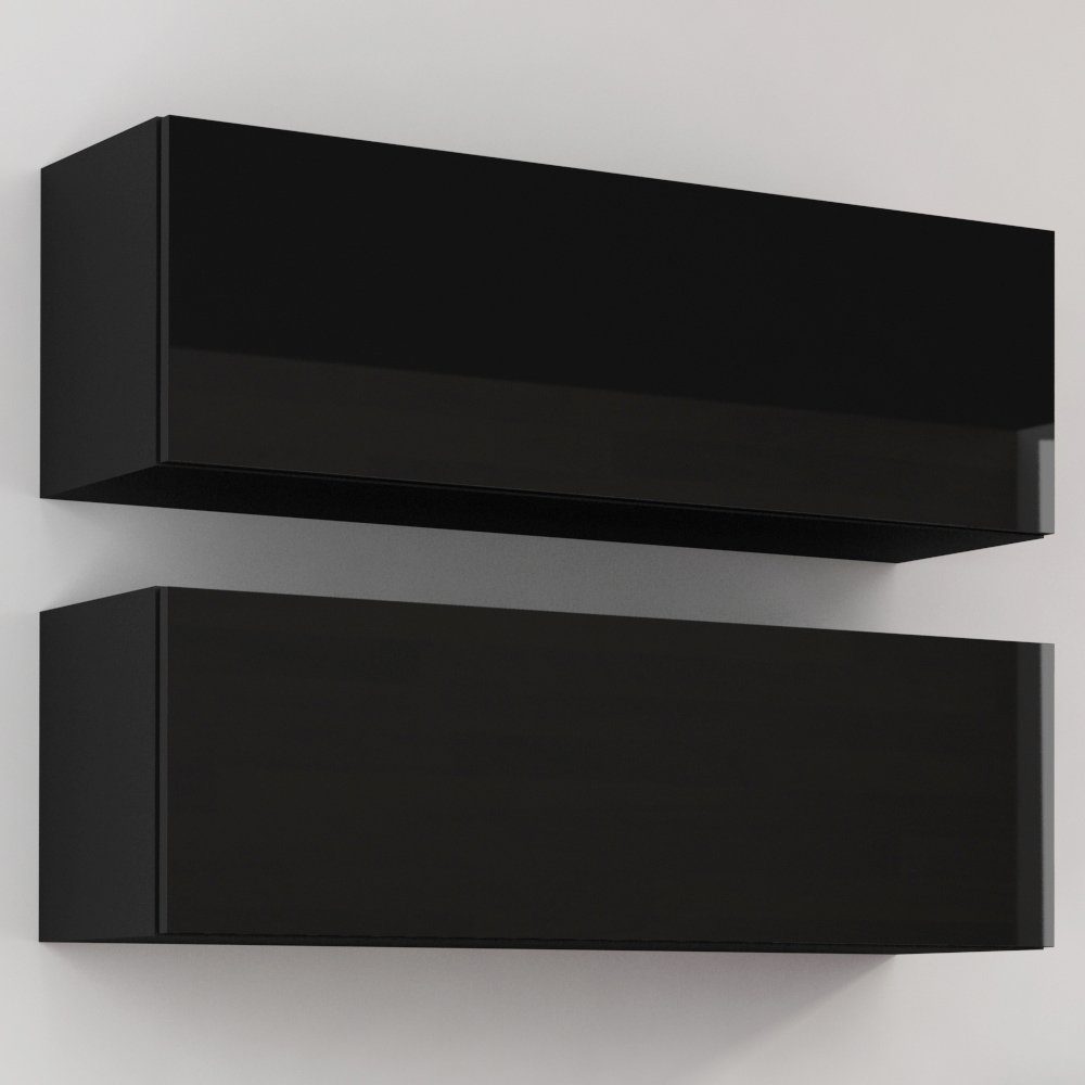 Stylefy Wohnwand mit Wohnmöbel, Design (5-St), aus 3xHängeschrank, Wohnzimmer-Set), bestehend Schwarz/Schwarz Modern Hochglanz XIII, und Hochglanzfronten, (Set Vago 2xLowboard Push-to-Open