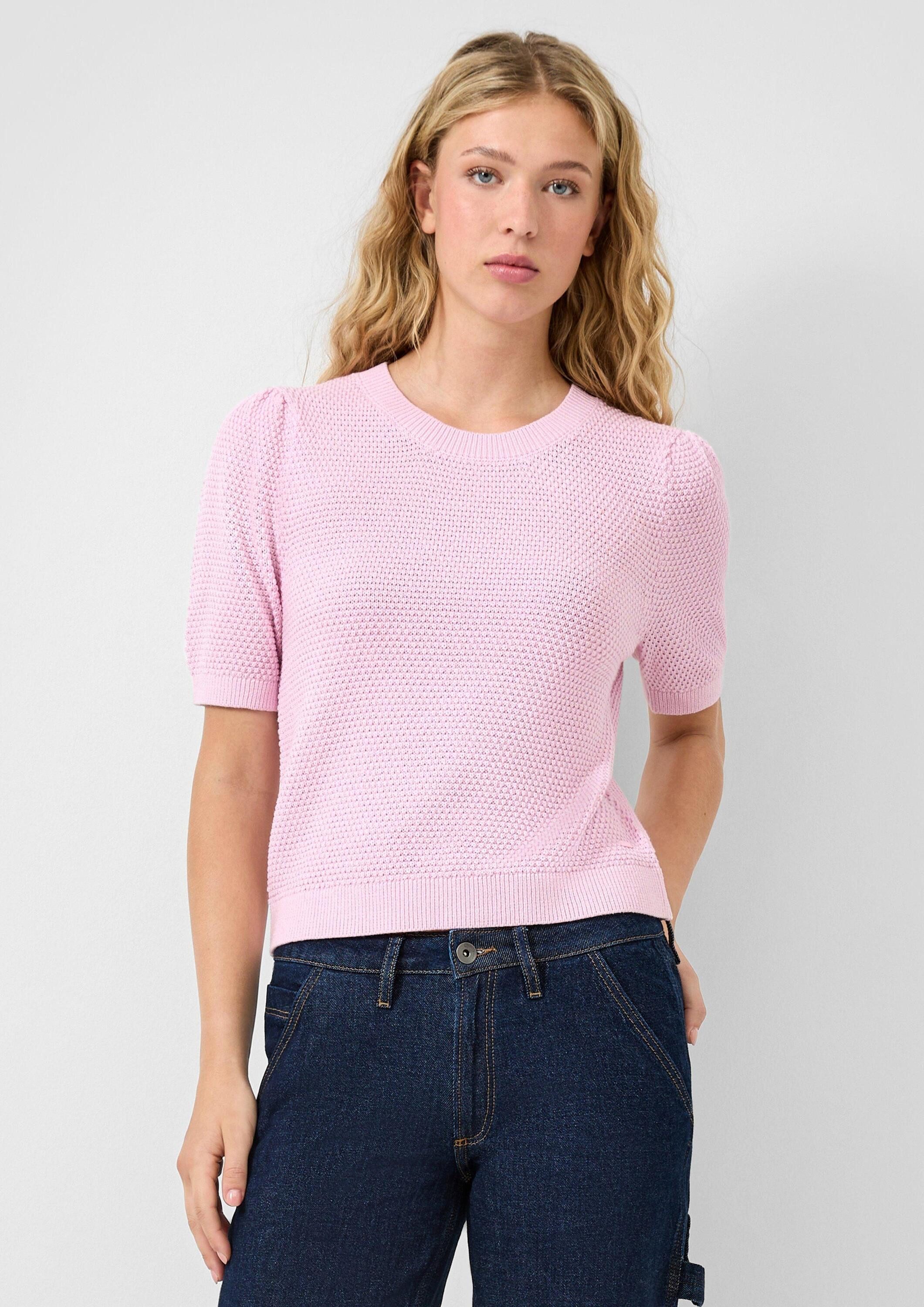 QS Kurzarmpullover Strickpullover Strukturierter Pullover günstig online kaufen