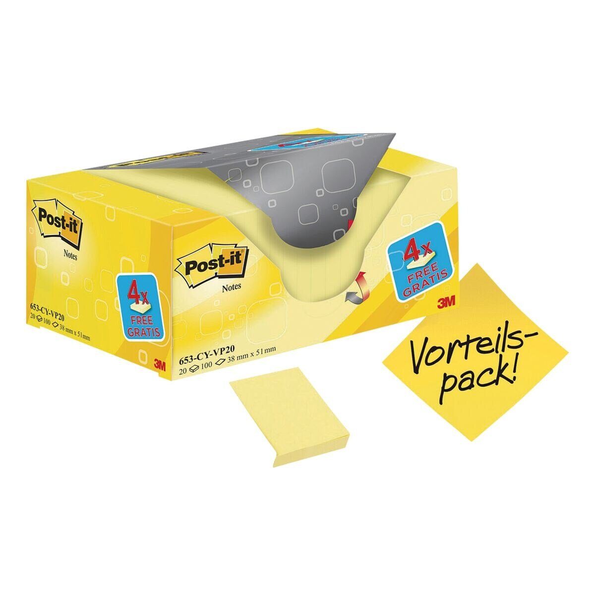 Post-it Notes Haftnotizblock Notes, 5,1x3,8 cm, im Vorteilspack selbstklebend und wiederverwendbar