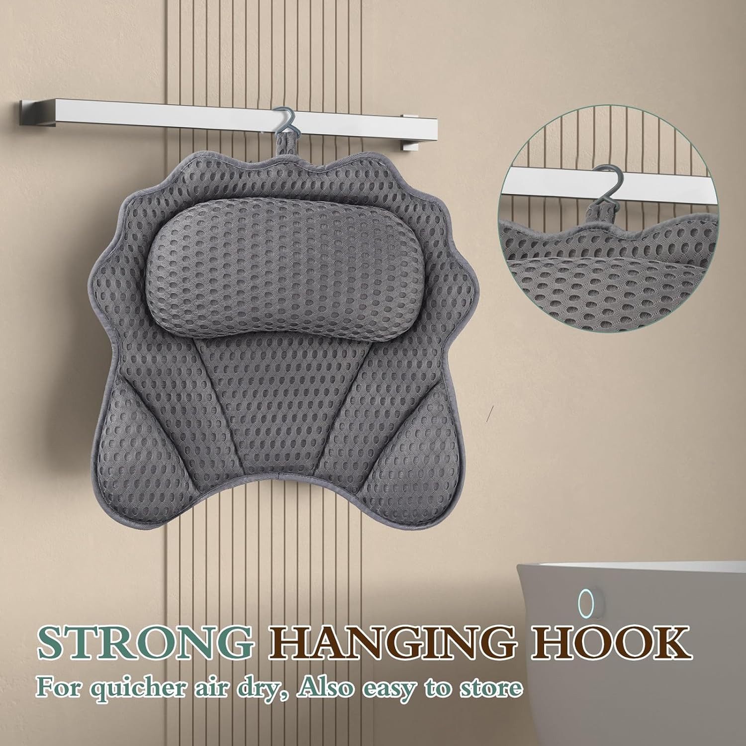 Refined Living Badewannenkissen Ergonomisches Badekissen mit 4D-Air-Mesh & 6 Saugnäpfen,Spa Badekissen, Luxus Badewannenkissen mit Aufhängehaken, 4D Air Mesh Badekissen, Kopfkissen Badewanne, Badewannenzubehör, Nackenkissen Badewanne, mit Nacken- und Rückenstütze, rutschfest und waschbar, 1-tlg., schimmelresistent,antibakteriell,atmungsaktiv, weiches, wasser, für alle Badewannen, Whirlpools und Jacuzzis, Wellness Badekissen