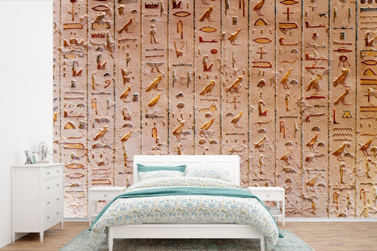MuchoWow Fototapete Hieroglyphen in Ägypten, Matt, bedruckt, (6 St), Wallpaper für Wohnzimmer, Schlafzimmer, Kinderzimmer, Vinyl Tapete