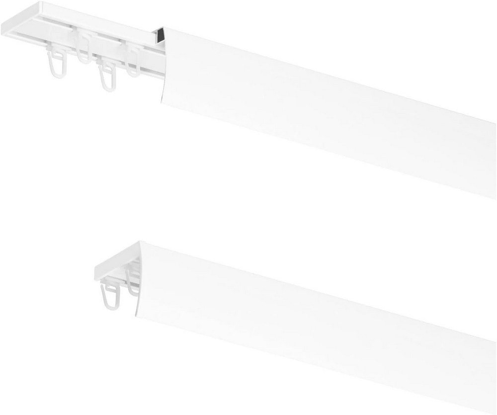 MDEKOR Gardinenstange 2-in-1 Einzelschiene oder Doppelschiene, 150 cm, Schiene + Häkchen +Blende, Komplett-Montageset