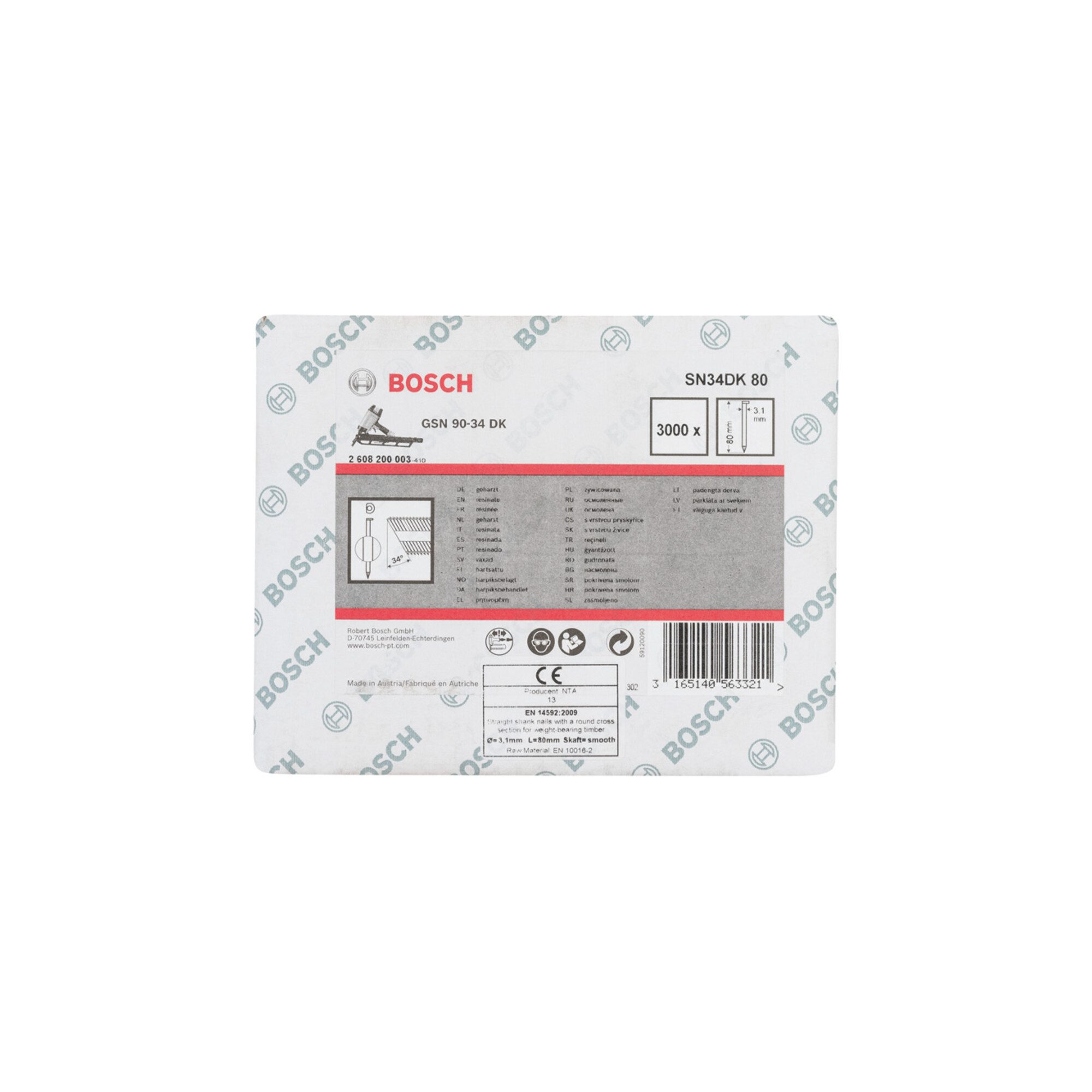 Bosch Professional Drahtstift Bosch D-Kopf Streifennagel SN34DK 80 3,1 mm 80 mm blank glatt 3000 Stk