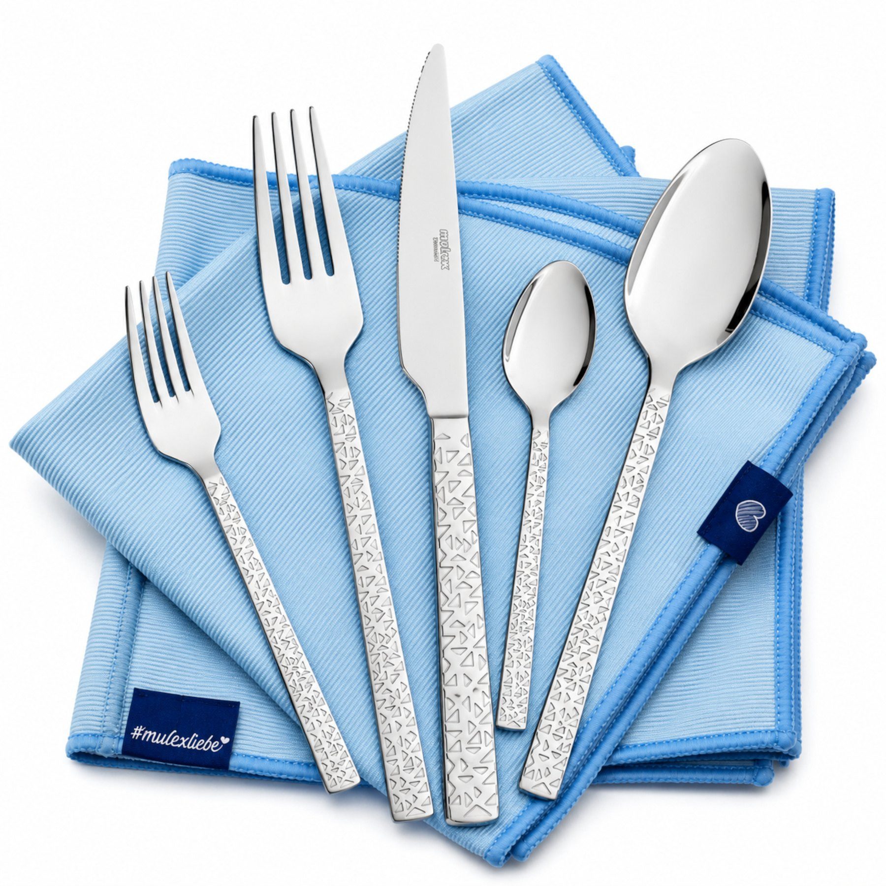 Mulex Besteck-Set Siena, Besteckset mit 3 Multifunktionstüchern (63-tlg), 12 Personen, Edelstahl 18/0, Kratzfestes Besteck mit edlem Design …