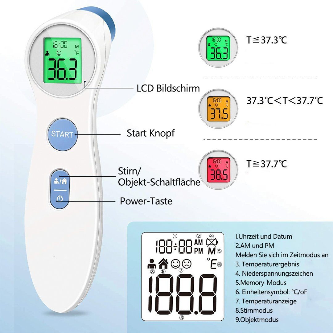 Fieberalarm, Speicherabruf 1 infrarot Zeit Thermometer, LCD 2 in Anzeige, kontaktlos mit genauer 1-tlg., Raumthermometer SOTOR Stirnthermometer,digitales
