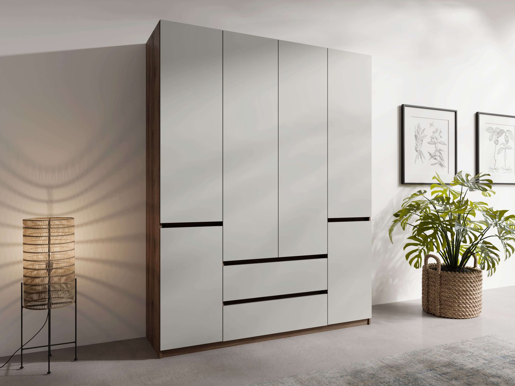 Home affaire Kleiderschrank GERMO mit 1 Einlegeböde, 2 Schubladen, 1 Kleiderstange, 90/51/230cm Garderobe mit 6 Drehtüren, Wäscheschrank mit viel Stauraum