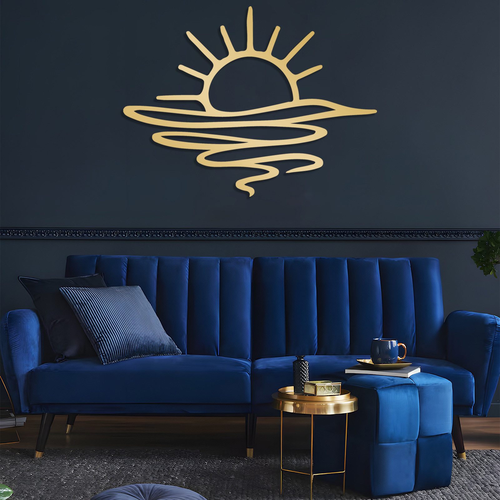 Jumpeak Wanddekoobjekt Minimalistische Wanddeko mit Sonnenaufgang,Sonne,Linienlandschaften, Metall,4 Farben,3 Maße,Wellenmuster,Hoffnung …