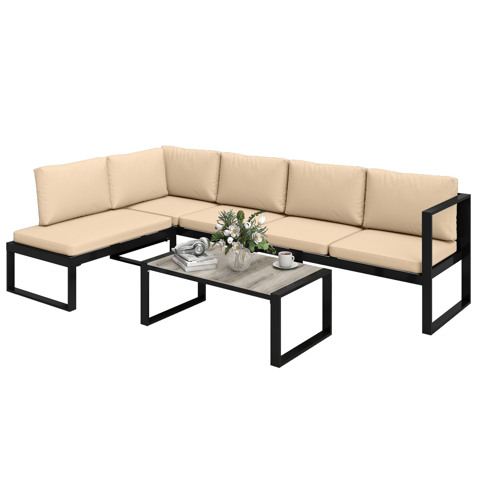 Outsunny Sitzgruppe 2 Zweisitzer Couchtisch, (Set, 4-tlg., Sofa-Set), Modulares 4-teiliges Gartenlounge-Set