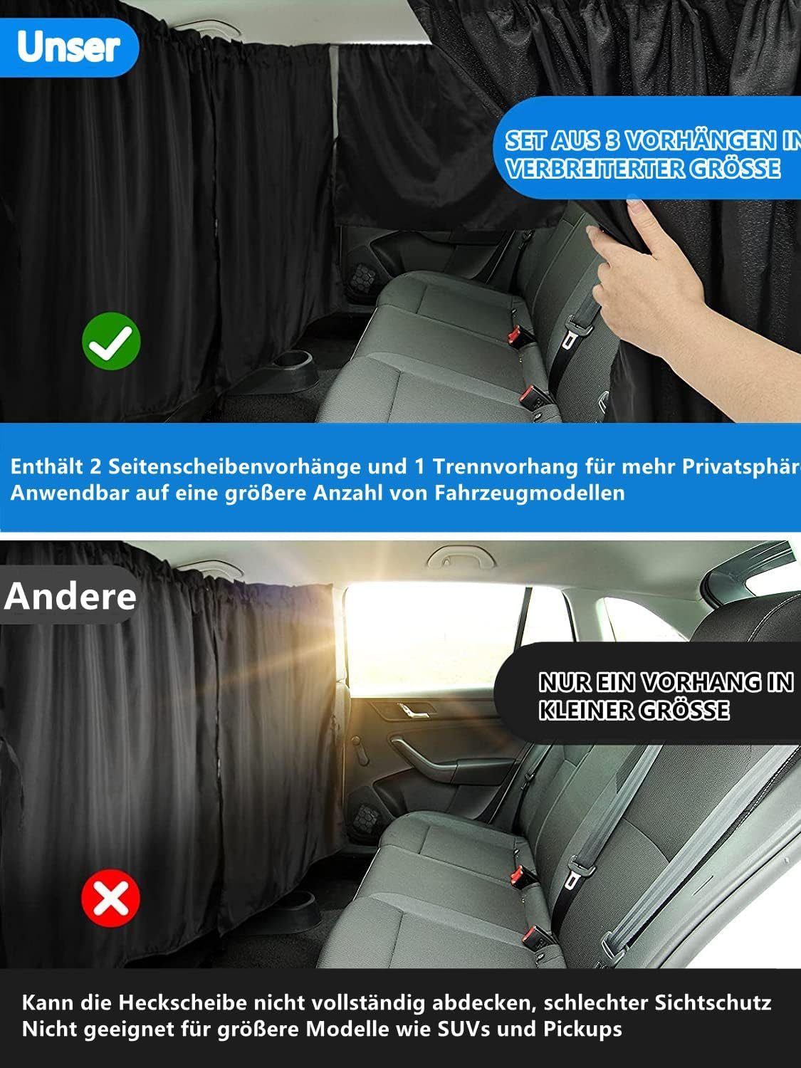 Coonoor Sonnenschutz-Fensterfolie 3er Set Sichtschutz Vorhänge, Fenster Verdunkelung Sonnenschutz, Privatsphäre Vorhang Abnehmbarer Sichtschutz Auto für Alle Auto