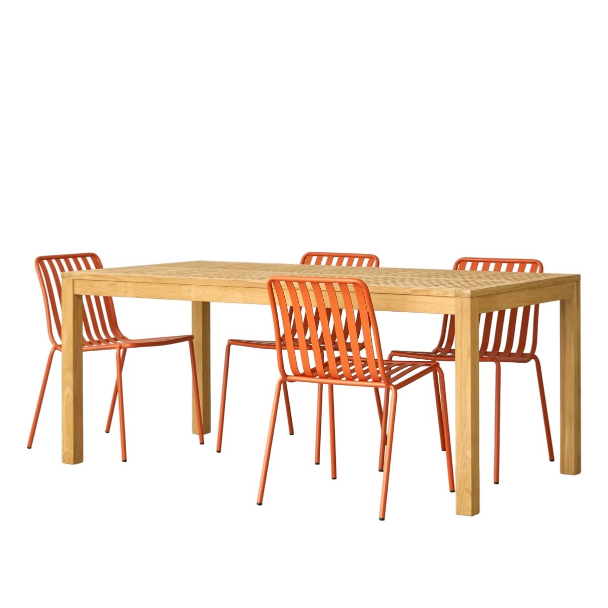 Tikamoon Garten-Essgruppe Teo - Gartenmöbel Set aus massivem Teak und orangefarbenem Metall 4 St, (1-tlg)