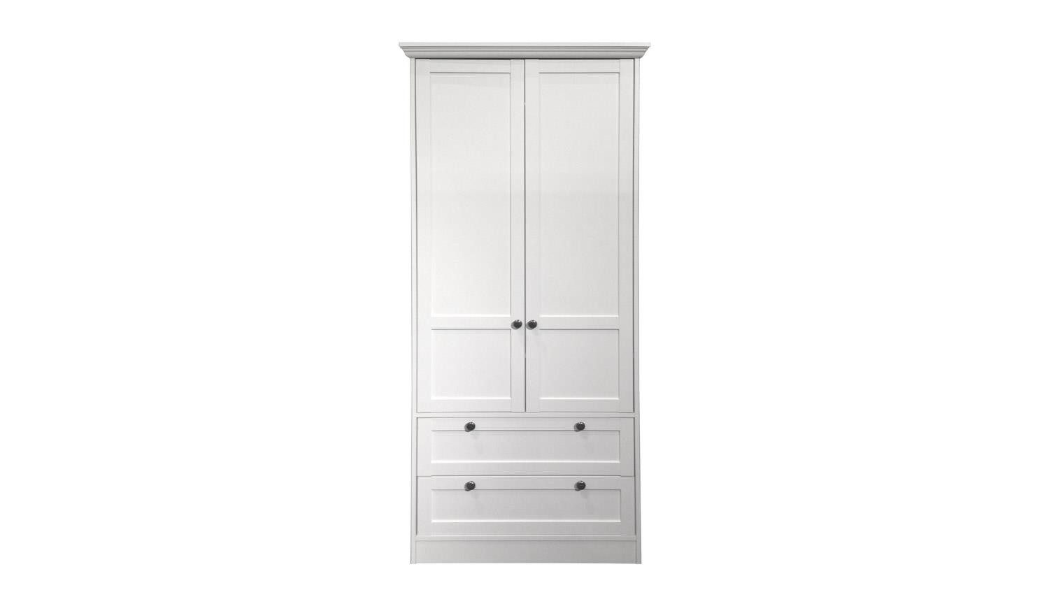 Finori Kleiderschrank Kleiderschrank Landwood weiß 2 Schubkästen Landhausstil 80 cm