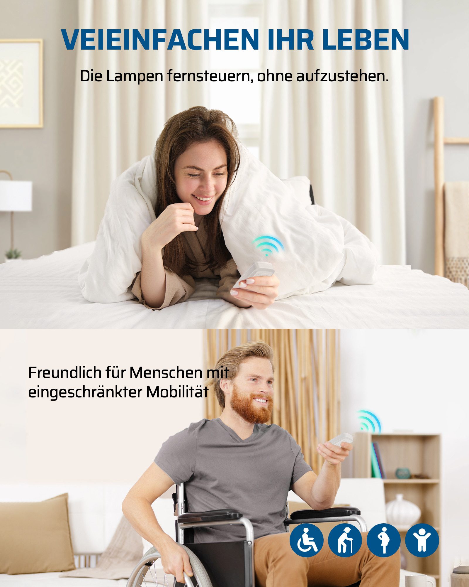DEWENWILS Licht-Funksteuerung Funkschalter Set, für Schlafzimmer, Kinderzimmer, Büro, Arbeitszimmer, Wohnzimmer, 230V/15A, 433,92MHz, Wandschalter, Kabellos Fun – Bild 4 von 5