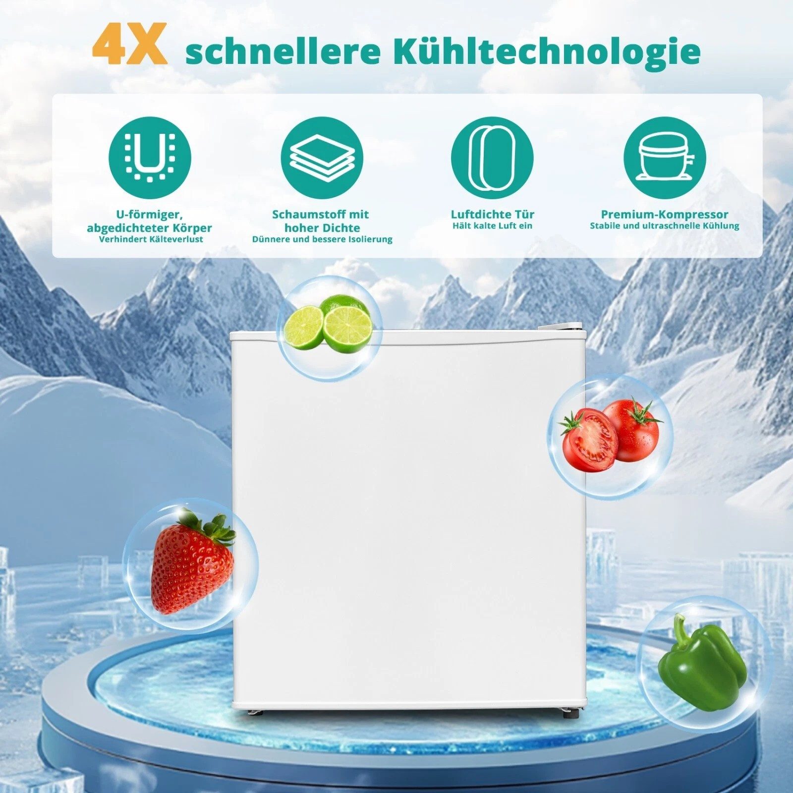 Smad Table Top Kühlschrank reversibler Einzeltür Mini-Kühlschrank DSF-48D6E, 51 cm hoch, 45 cm breit, 6-stufigem Thermostat Kühlfach, 39 dB, für Schlafzimmer/Büro