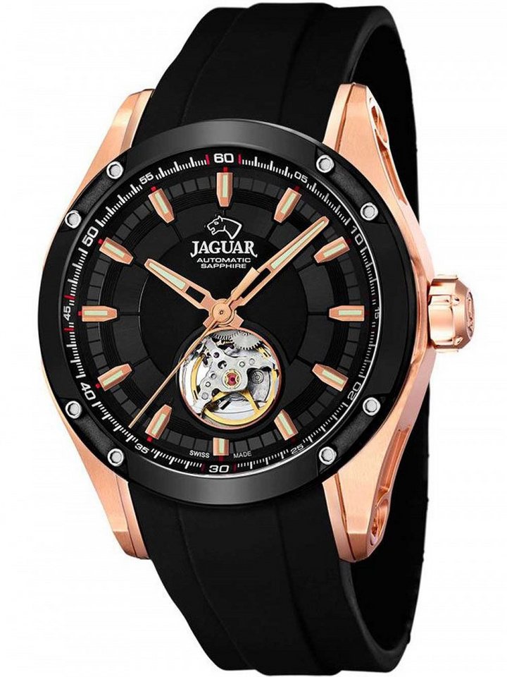 JAGUAR Quarzuhr Jaguar Herren Uhr Automatik J814/1 PUR, Herren Armbanduhr  rund, PURarmband schwarz, Elegant, Sekunde
