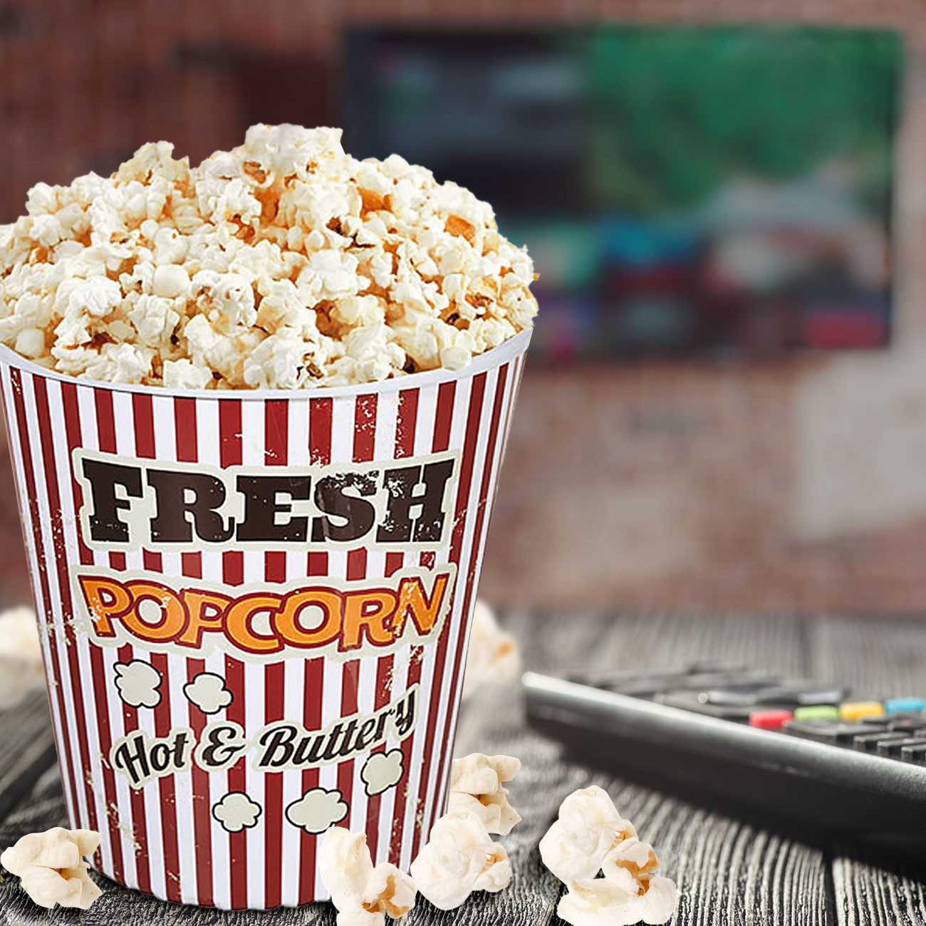 Out of the Blue Snackschale Retro Kino-Popcorn-Eimer 18cm Kunststoffbecher spülmaschinenfest 1/2er, (1-tlg), Wiederverwendbarer Popcorn-Becher im Vintage-Design spülmaschinenfest