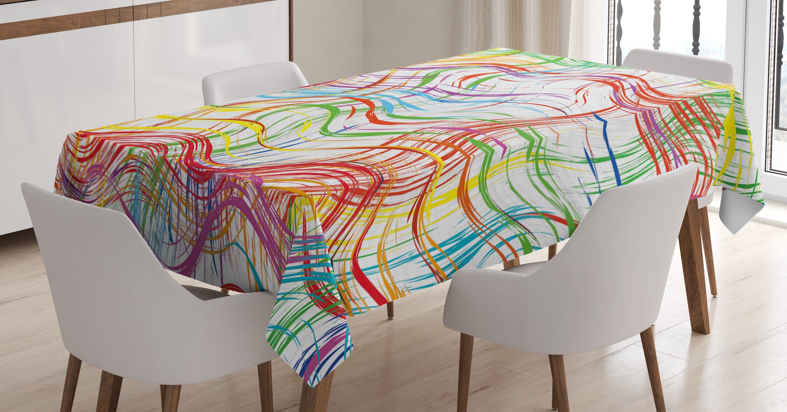 Klare Für Tischdecke Farbfest Bereich Streifen bunte geeignet Wellenförmige Außen Farben, Grunge Abakuhaus den Waschbar