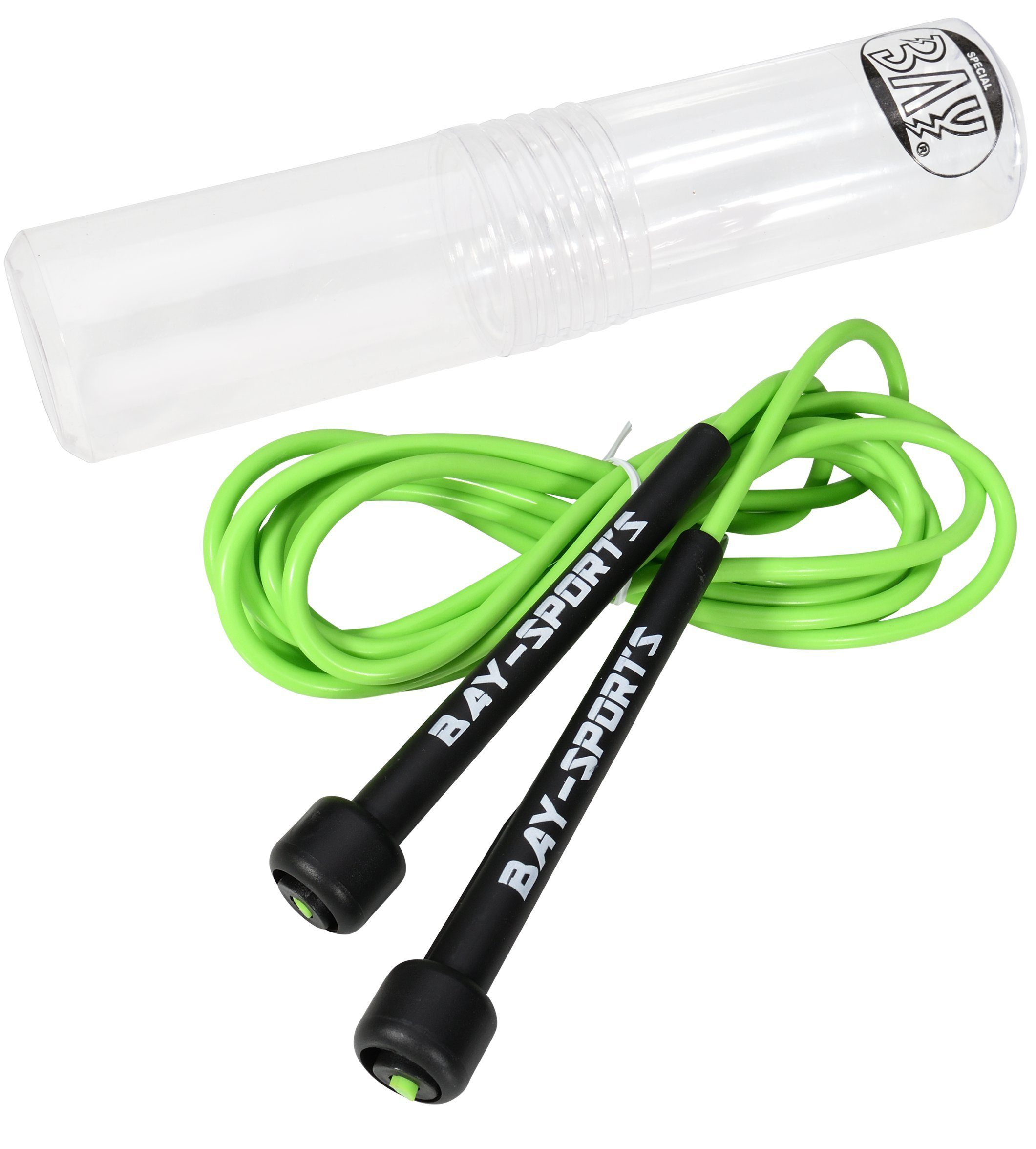 BAY-Sports Springseil High Speed Nylon Sprungseil grün Hüpfseil Skipping Rope Adult, Stufenlos Längenverstellbar - Leicht und ergonomisch