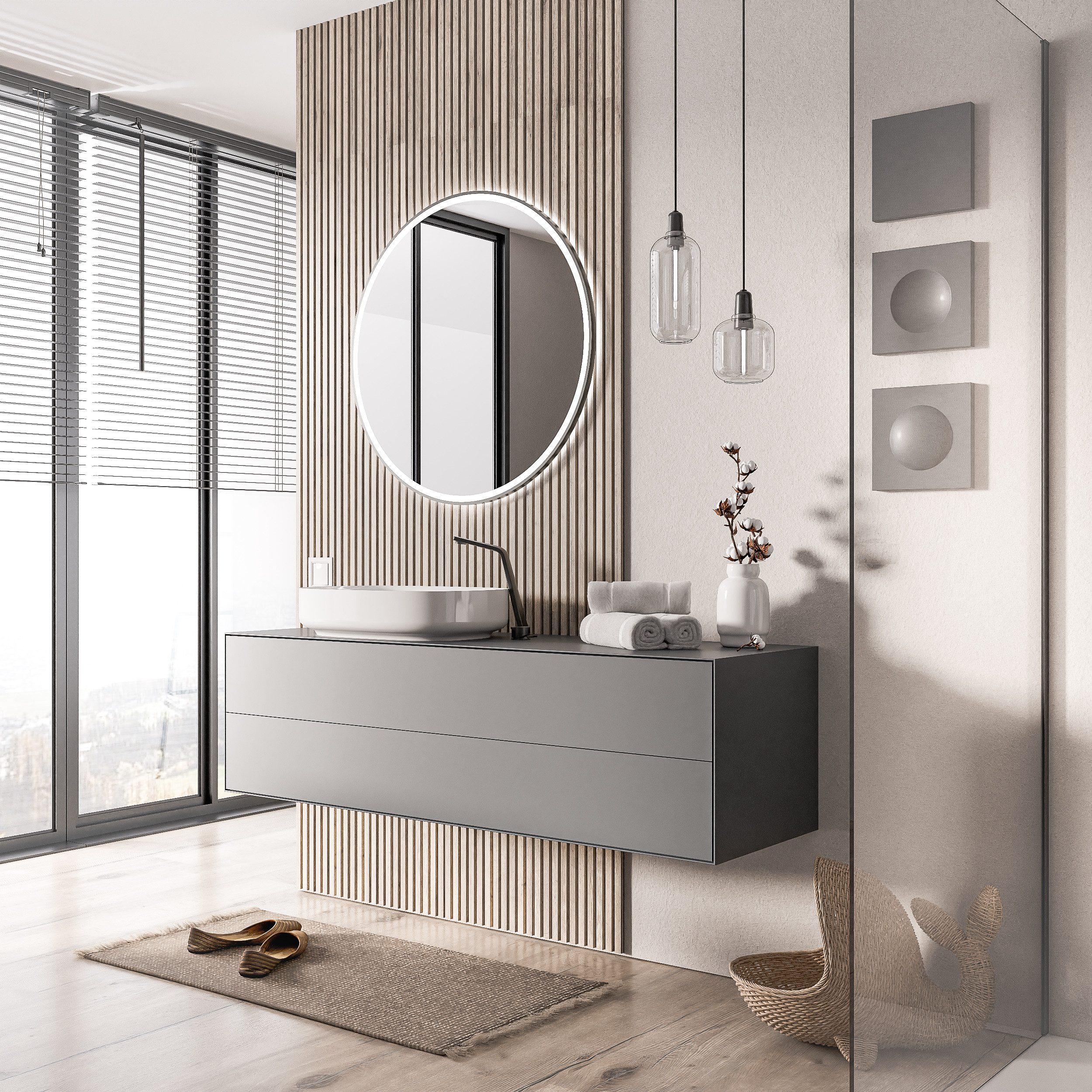 Bernstein Waschbeckenunterschrank MILOU 140cm Anthrazit matt Unterschrank für Aufsatzwaschbecken 2 Schubladen