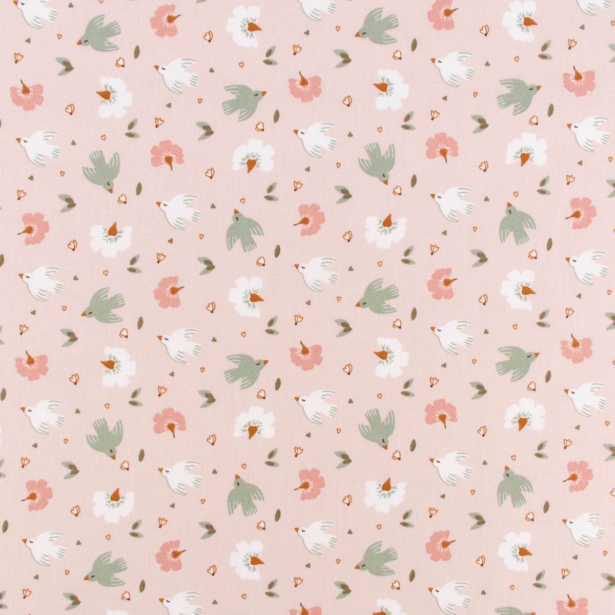 Thumbnail - SCHÖNER LEBEN. Stoff Baumwollstoff Webware Adael Vögel Täubchen Blumen rosa mint weiß 1,4, allergikergeeignet