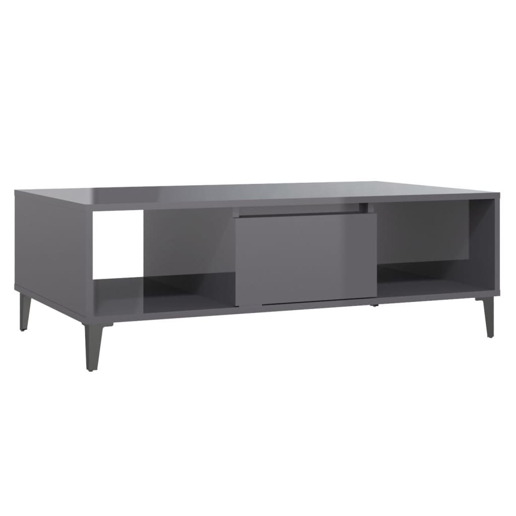 furnicato Couchtisch Industrieller 103,5x60x35 cm Hochglanz-Grau mit (1-St), Wohnzimmertisch mit Ablagefläche und Fach mit Tür aus Massivholz
