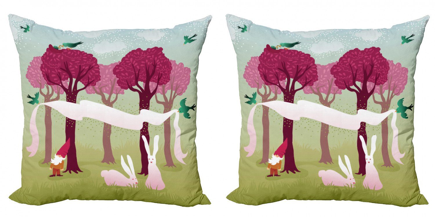mit rosa Wald Modern Bäumen Kissenbezüge Gnom Doppelseitiger Accent (2 Abakuhaus Digitaldruck, Stück),