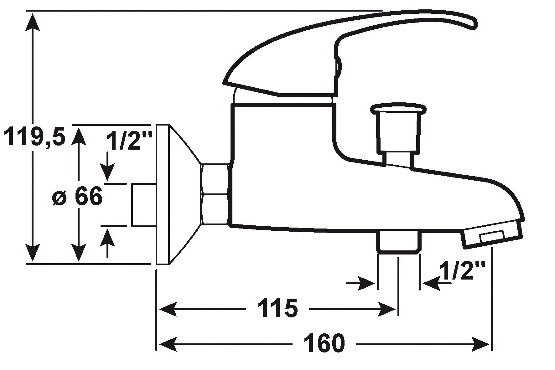 CORNAT Badarmatur "Fabio" Hochwertiger Messingkörper - verchromt - 1/2 Zoll Brauseabgang Einhebelmischer zur Wandmontage / Wannenbatterie / Badewannen-Armatur