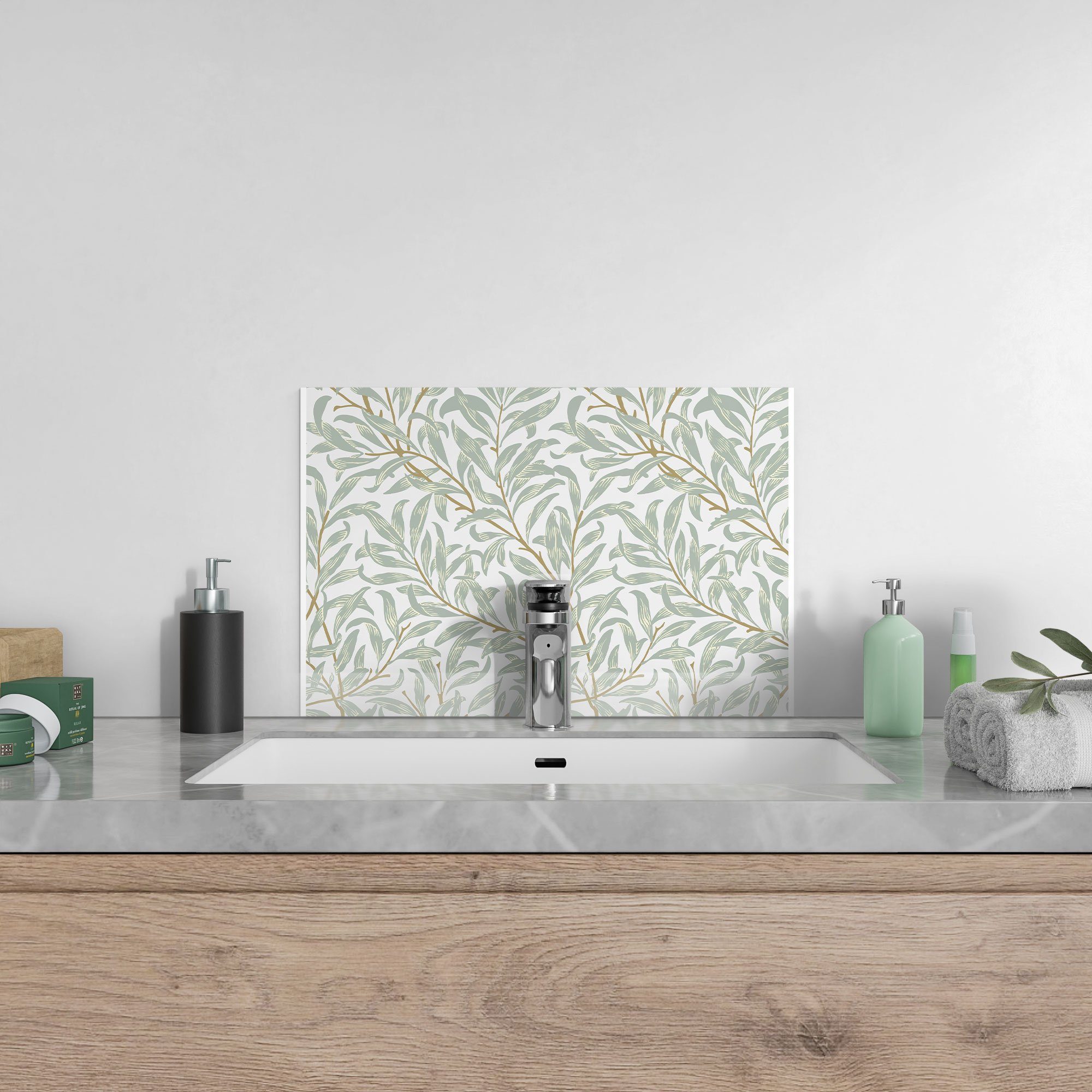 Küchenrückwand 'Dekorative Glas Herdblende DEQORI Badrückwand Weidenzweige', Spritzschutz