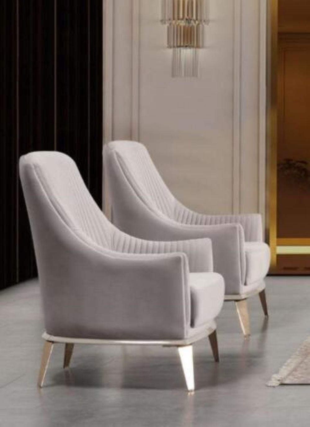 JVmoebel Sessel Sessel Gruppe Ohrensessel Modern Stoff Sitzer Polyester 2tlg Set Grau