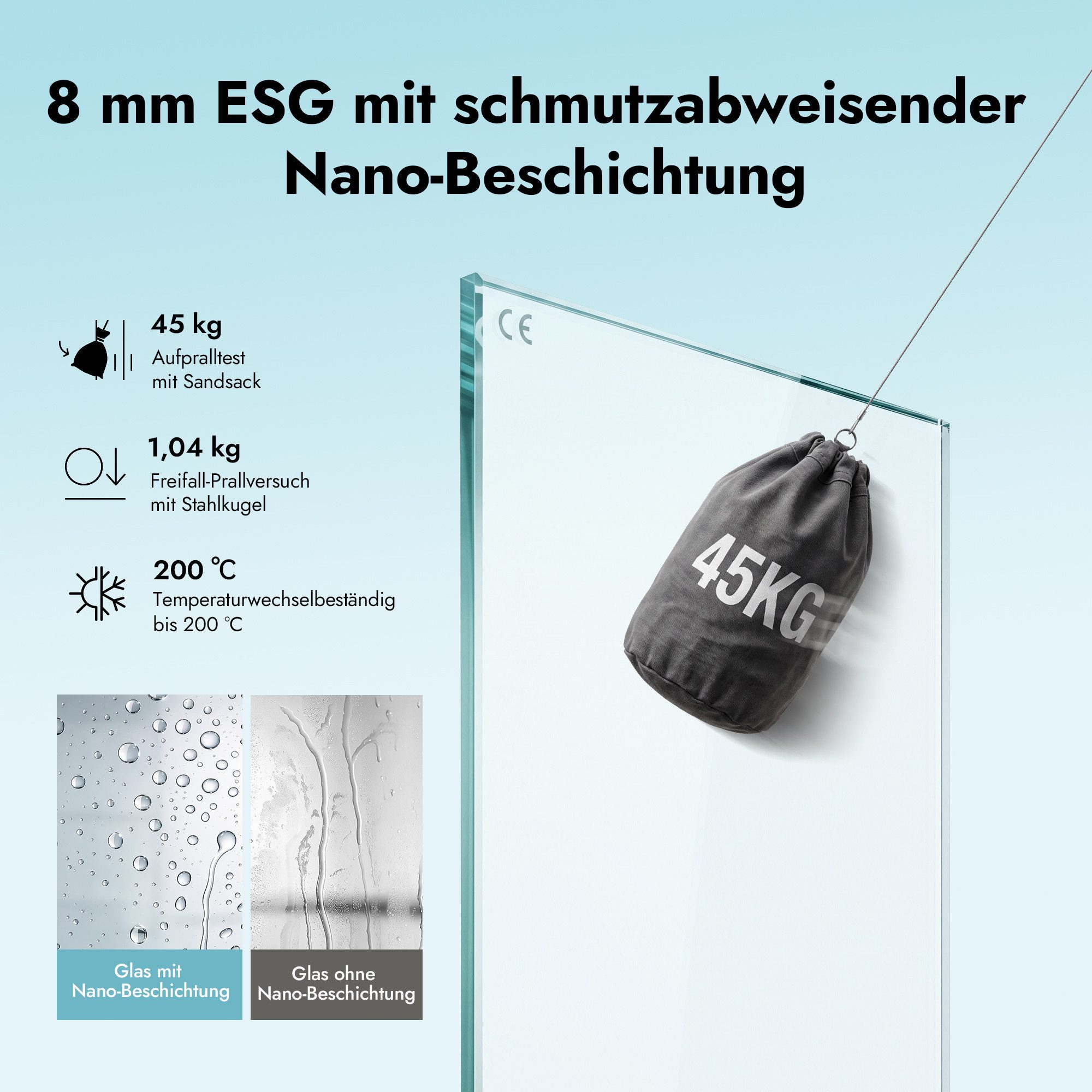doporro Eckdusche Duschkabine Duschabtrennung 8mm ESG mit Nano-Beschichtung H:195cm R18, BxT: 100x70 cm, Einscheibensicherheitsglas, ohne oder mit duschtasse – Bild 3 von 5
